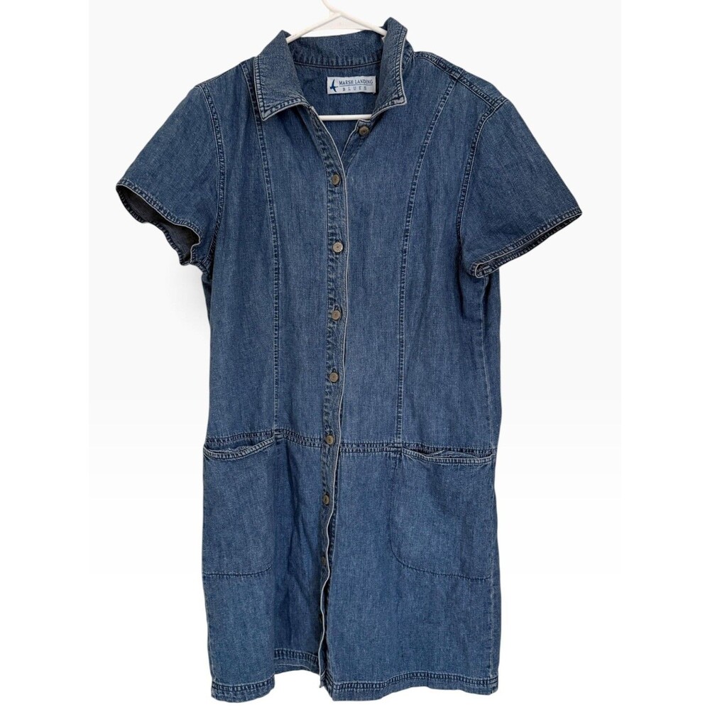 Vintage Denim Dress Size Medium Marsh Landing Blues Market Day Sheath Blue Jean